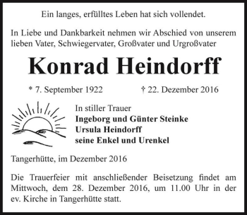 Traueranzeige von Konrad Heindorff  von Magdeburger Volksstimme
