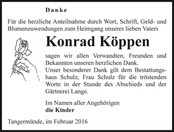 Traueranzeige von Konrad Köppen  von Magdeburger Volksstimme