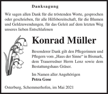 Traueranzeige von Konrad Müller  von Magdeburger Volksstimme