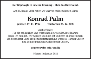 Traueranzeige von Konrad Palm  von Magdeburger Volksstimme