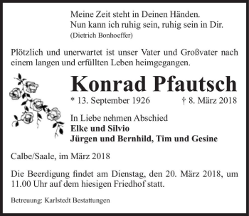 Traueranzeige von Konrad Pfautsch  von Magdeburger Volksstimme