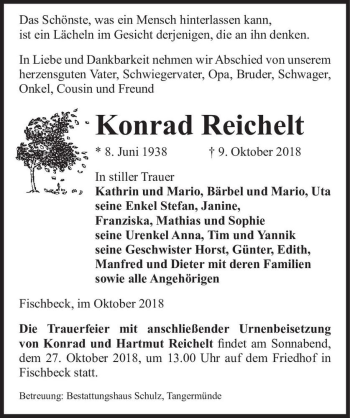 Traueranzeige von Konrad Reichelt  von Magdeburger Volksstimme