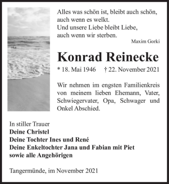Traueranzeige von Konrad Reinecke  von Magdeburger Volksstimme