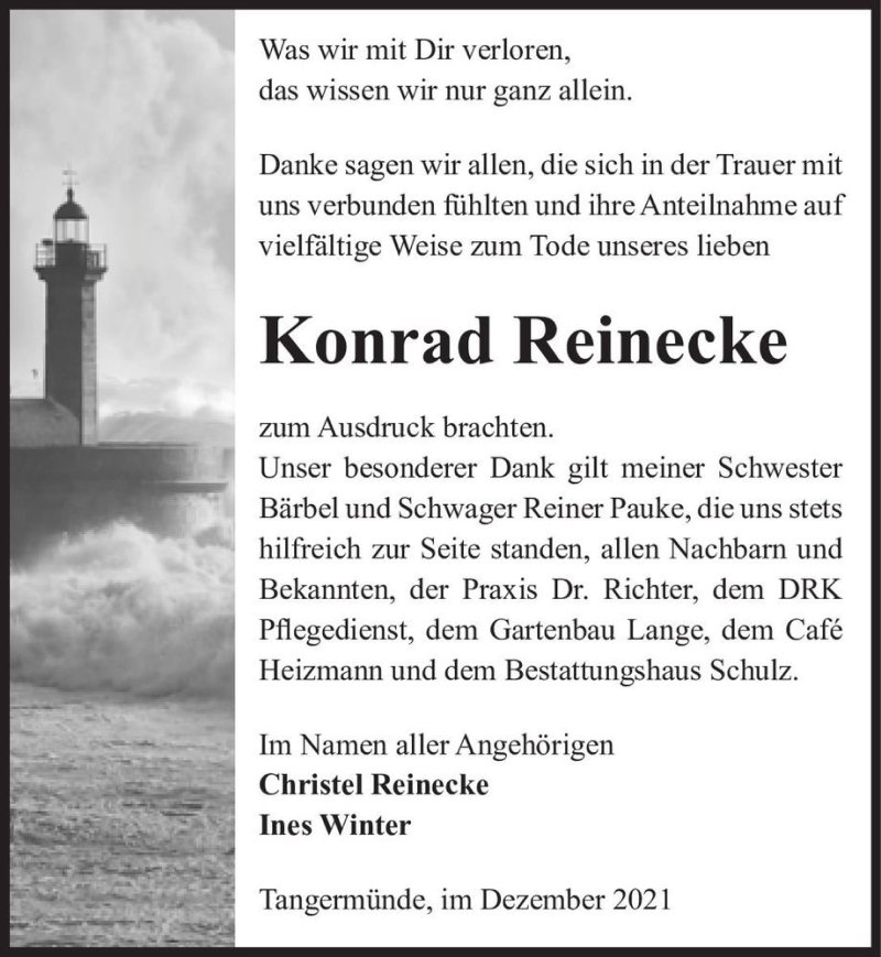 Traueranzeige für Konrad Reinecke  vom 11.12.2021 aus Magdeburger Volksstimme