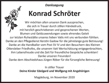 Traueranzeige von Konrad Schröter  von Magdeburger Volksstimme