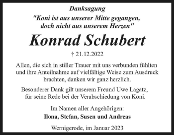Traueranzeige von Konrad Schubert  von Magdeburger Volksstimme