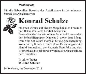 Traueranzeige von Konrad Schulze  von Magdeburger Volksstimme