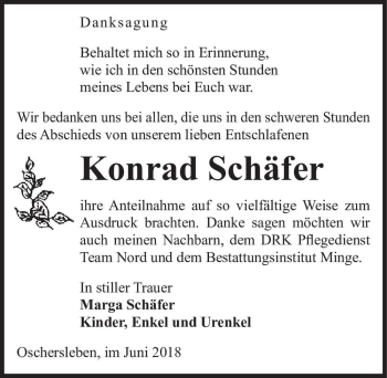 Traueranzeige von Konrad Schäfer  von Magdeburger Volksstimme