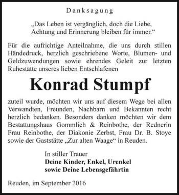 Traueranzeige von Konrad Stumpf  von Magdeburger Volksstimme