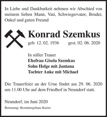 Traueranzeige von Konrad Szemkus  von Magdeburger Volksstimme