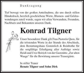 Traueranzeige von Konrad Tilgner  von Magdeburger Volksstimme