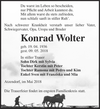 Traueranzeige von Konrad Wolter  von Magdeburger Volksstimme