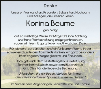 Traueranzeige von Korina Beume (geb. Voigt)  von Magdeburger Volksstimme