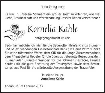 Traueranzeige von Kornelia Kahle  von Magdeburger Volksstimme