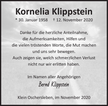 Traueranzeige von Kornelia Klippstein  von Magdeburger Volksstimme
