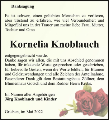 Traueranzeige von Kornelia Knoblauch  von Magdeburger Volksstimme