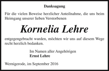 Traueranzeige von Kornelia Lehre  von Magdeburger Volksstimme