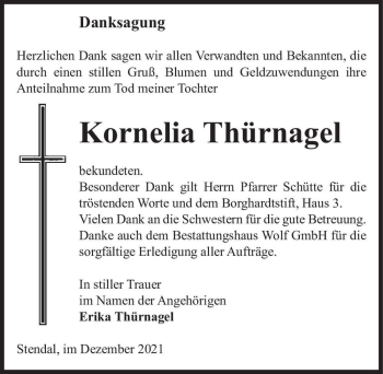 Traueranzeige von Kornelia Thürnagel  von Magdeburger Volksstimme