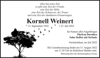 Traueranzeige von Kornell Weinert  von Magdeburger Volksstimme