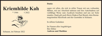 Traueranzeige von Kriemhilde Kah  von Magdeburger Volksstimme