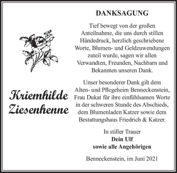 Traueranzeige von Kriemhilde Ziesenhenne  von Magdeburger Volksstimme