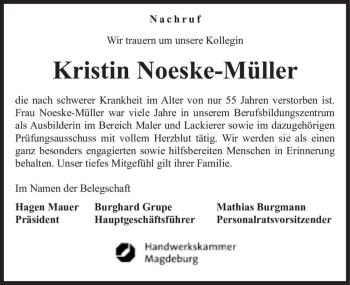 Traueranzeige von Kristin Noeske-Müller  von Magdeburger Volksstimme