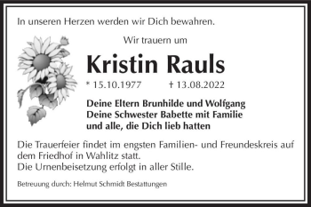 Traueranzeige von Kristin Rauls  von Magdeburger Volksstimme