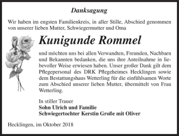 Traueranzeige von Kunigunde Rommel  von Magdeburger Volksstimme