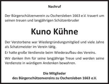 Traueranzeige von Kuno Kühne  von Magdeburger Volksstimme