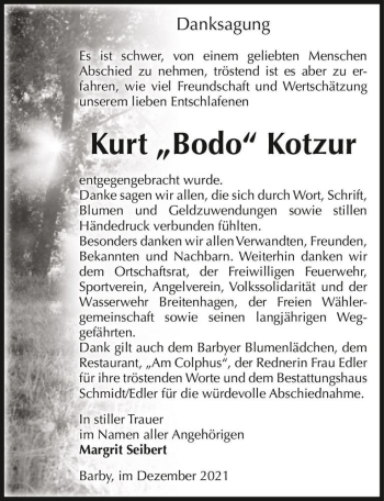 Traueranzeige von Kurt ,,Bodo