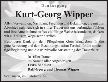 Traueranzeige von Kurt-Georg Wipper  von Magdeburger Volksstimme