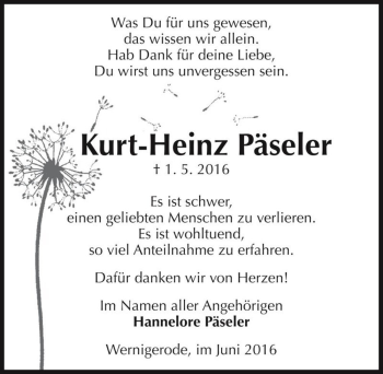 Traueranzeige von Kurt-Heinz Päseler  von Magdeburger Volksstimme