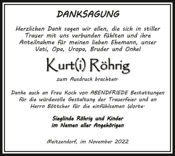 Traueranzeige von Kurt(i) Röhrig  von Magdeburger Volksstimme