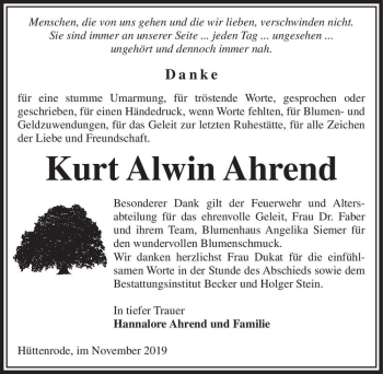Traueranzeige von Kurt Alwin Ahrend  von Magdeburger Volksstimme