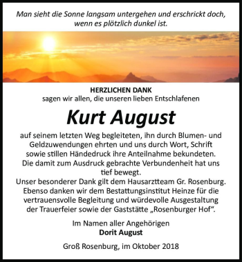 Traueranzeige von Kurt August  von Magdeburger Volksstimme