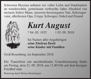 Traueranzeige von Kurt August  von Magdeburger Volksstimme