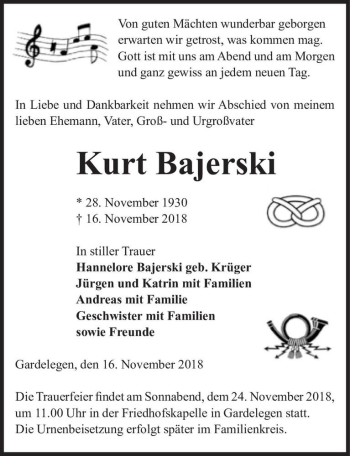 Traueranzeige von Kurt Bajerski  von Magdeburger Volksstimme