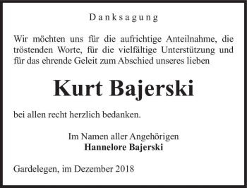 Traueranzeige von Kurt Bajerski  von Magdeburger Volksstimme