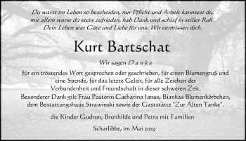 Traueranzeige von Kurt Bartschat  von Magdeburger Volksstimme