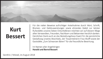 Traueranzeige von Kurt Bessert  von Magdeburger Volksstimme