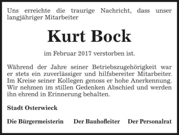 Traueranzeige von Kurt Bock  von Magdeburger Volksstimme