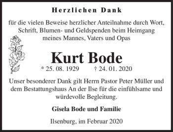 Traueranzeige von Kurt Bode  von Magdeburger Volksstimme