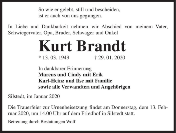 Traueranzeige von Kurt Brandt  von Magdeburger Volksstimme