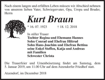 Traueranzeige von Kurt Braun  von Magdeburger Volksstimme