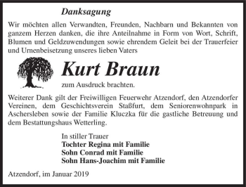 Traueranzeige von Kurt Braun  von Magdeburger Volksstimme