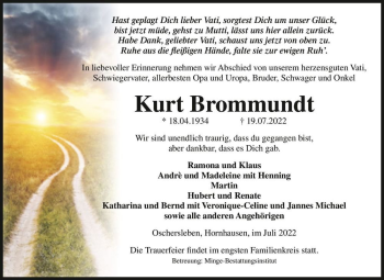 Traueranzeige von Kurt Brommundt  von Magdeburger Volksstimme