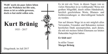 Traueranzeige von Kurt Brünig  von Magdeburger Volksstimme