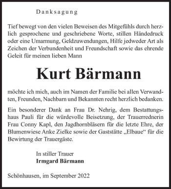 Traueranzeige von Kurt Bärmann  von Magdeburger Volksstimme