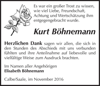 Traueranzeige von Kurt Böhnemann  von Magdeburger Volksstimme