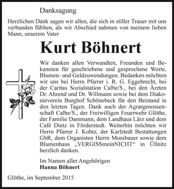 Traueranzeige von Kurt Böhnert  von Magdeburger Volksstimme
